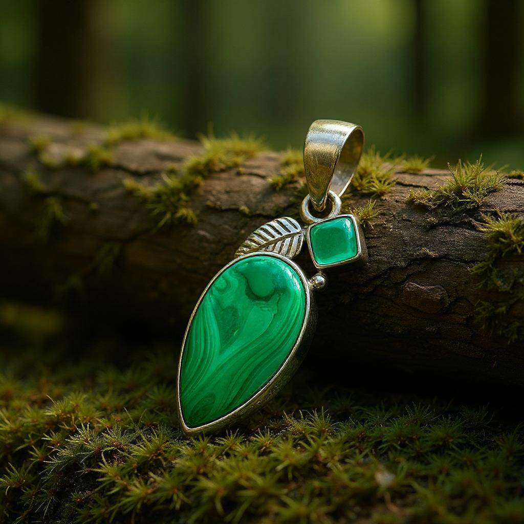 Colgante Malaquita Del Congo Y Onix Verde En Plata