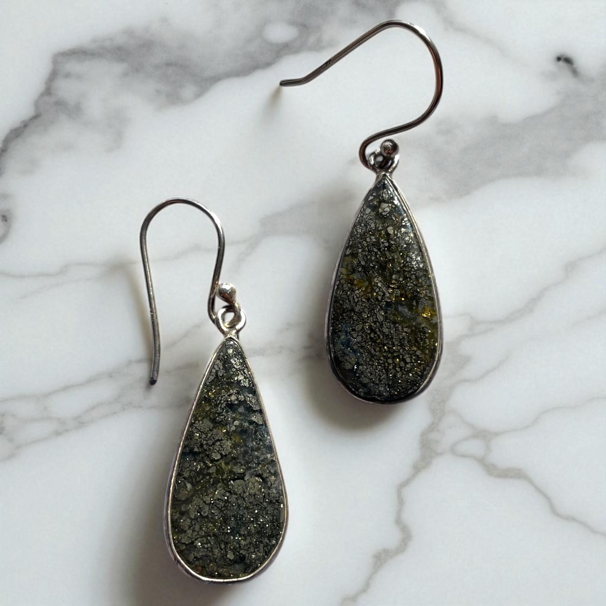 Aros Ágata nipomo marcasita (extremadamente rara) california - plata 925