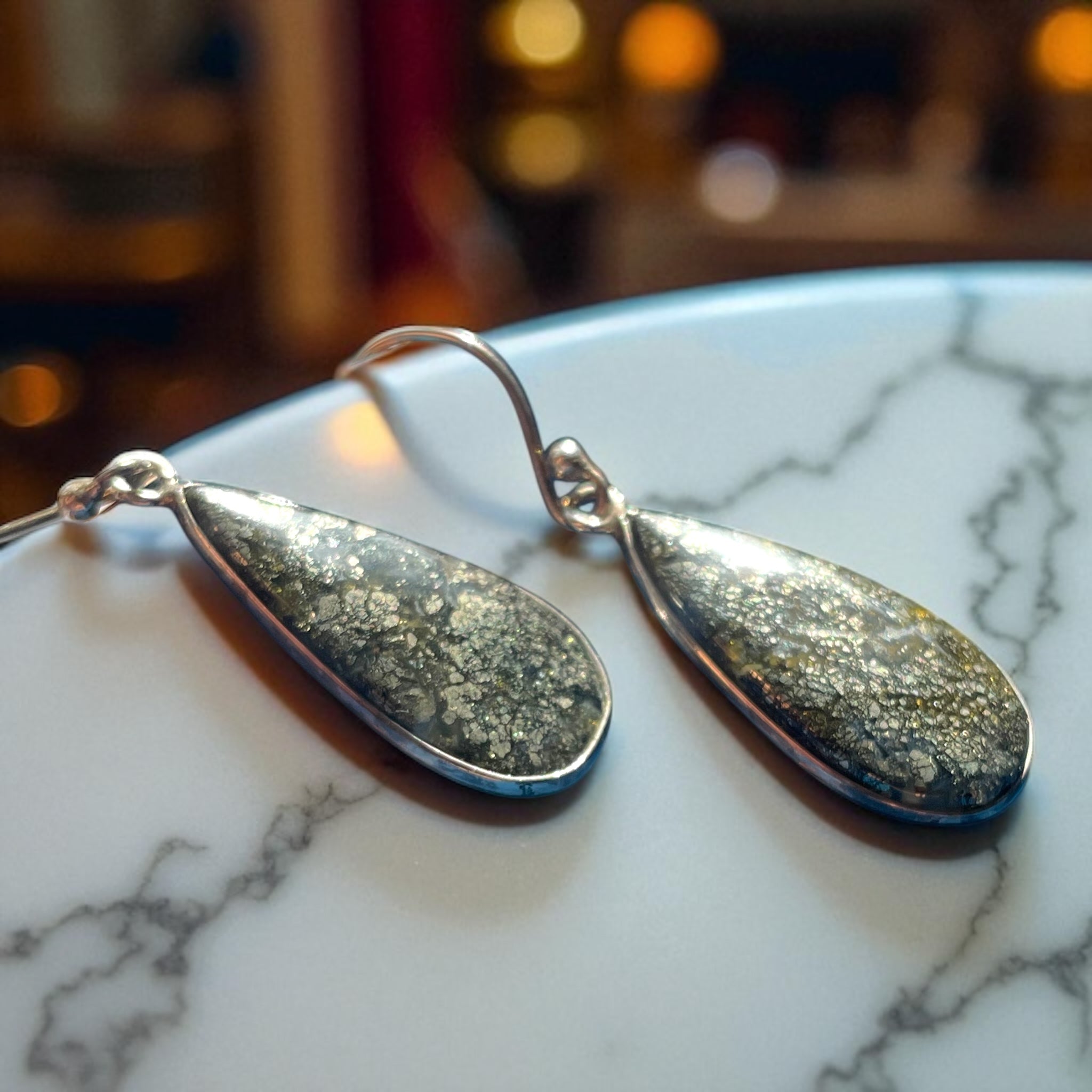 Aros Ágata nipomo marcasita (extremadamente rara) california - plata 925