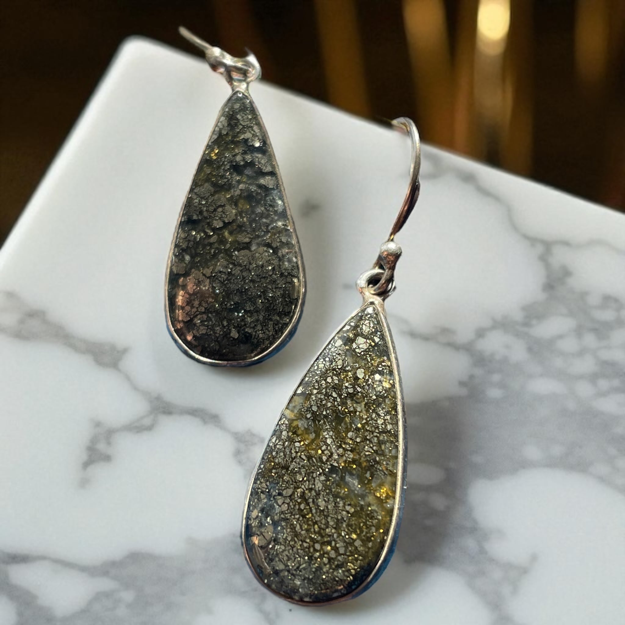 Aros Ágata nipomo marcasita (extremadamente rara) california - plata 925