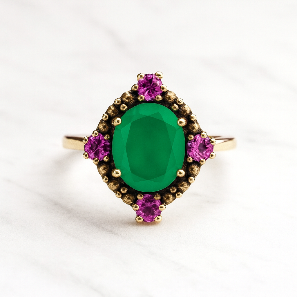 Anillo de Onix Verde y Amatista de Africa Plata 925