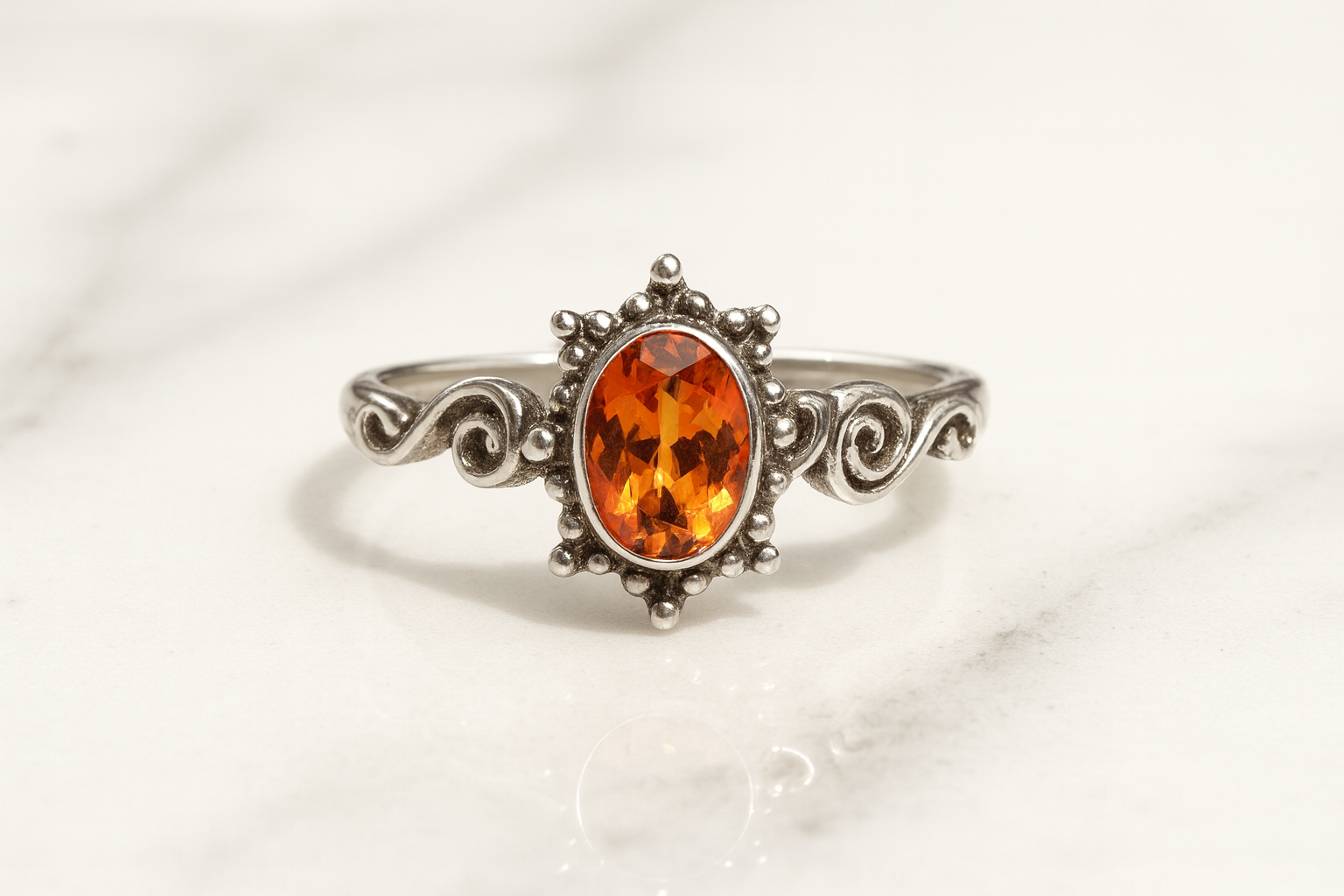 Anillo Topacio Naranja Plata 925