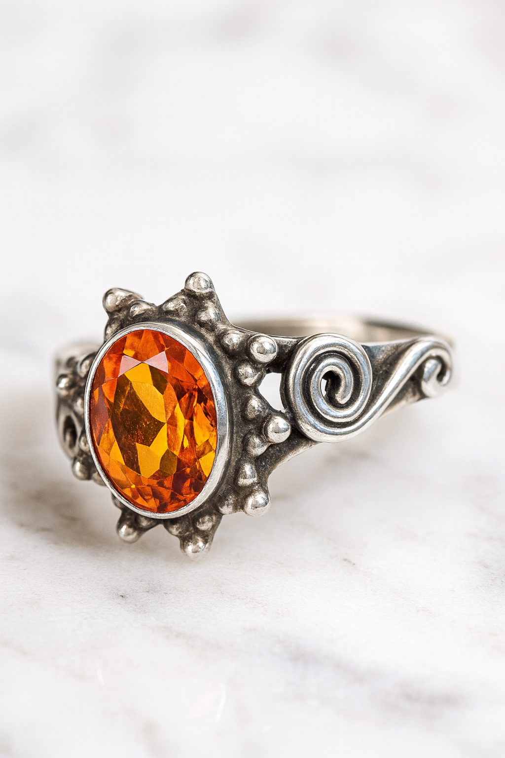 Anillo Topacio Naranja Plata 925