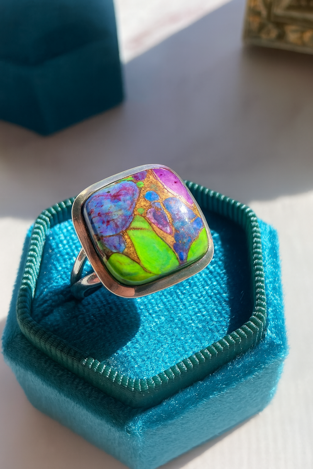 Anillo Turquesa Multicolor de Arizona Plata 925