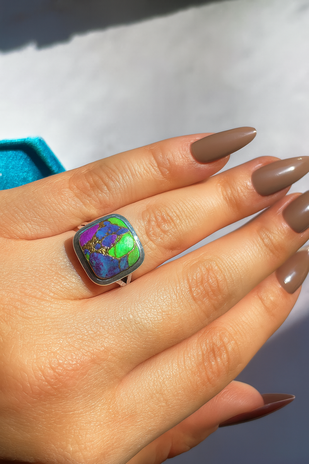 Anillo Turquesa Multicolor de Arizona Plata 925