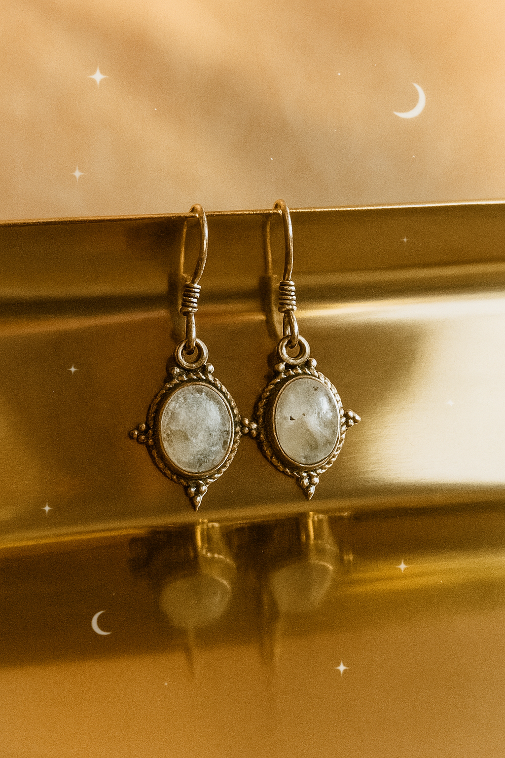 Aros piedra luna arcoíris de la India Plata 925 Bella