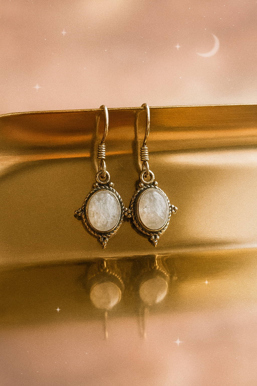 Aros piedra luna arcoíris de la India Plata 925 Bella