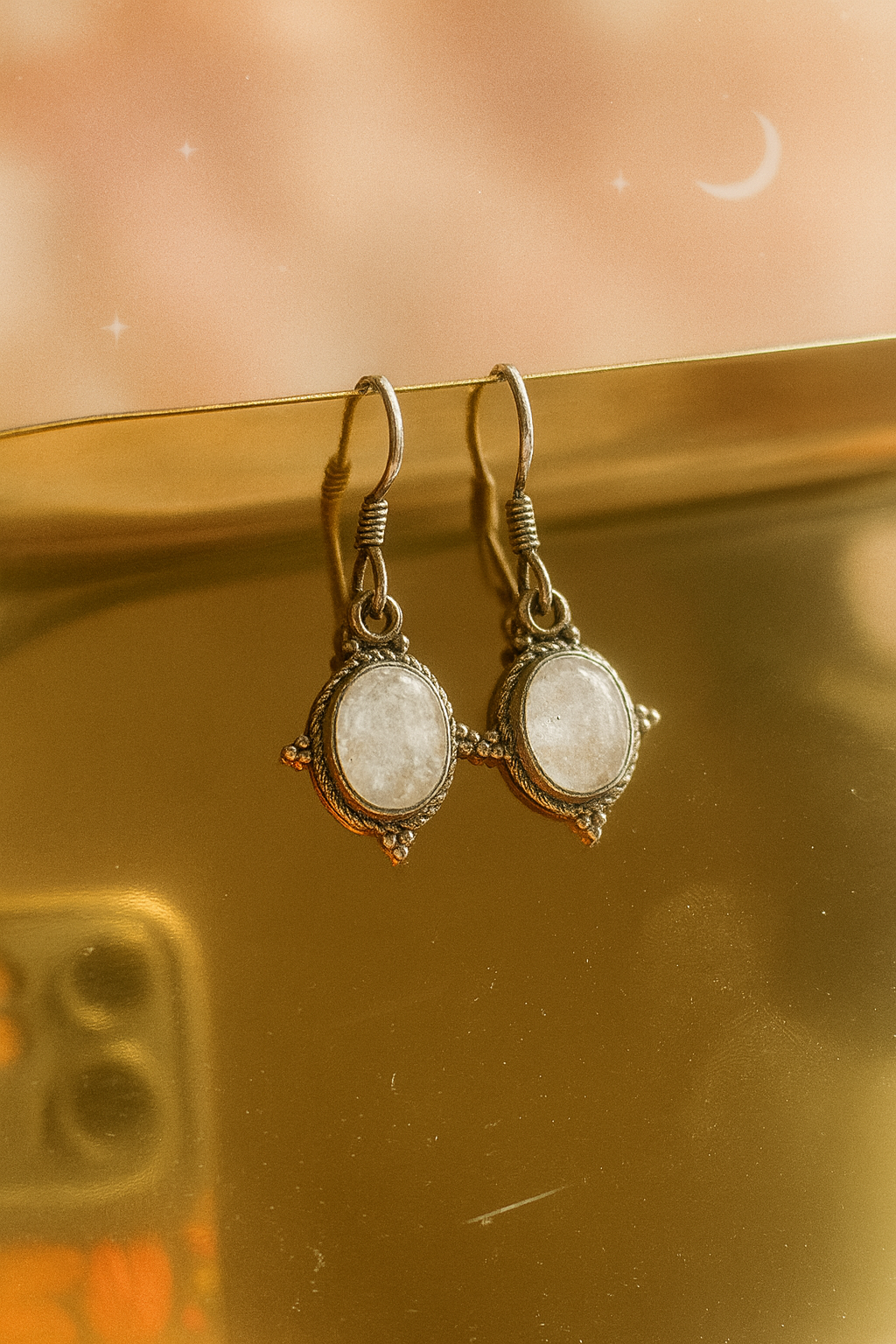 Aros piedra luna arcoíris de la India Plata 925 Bella