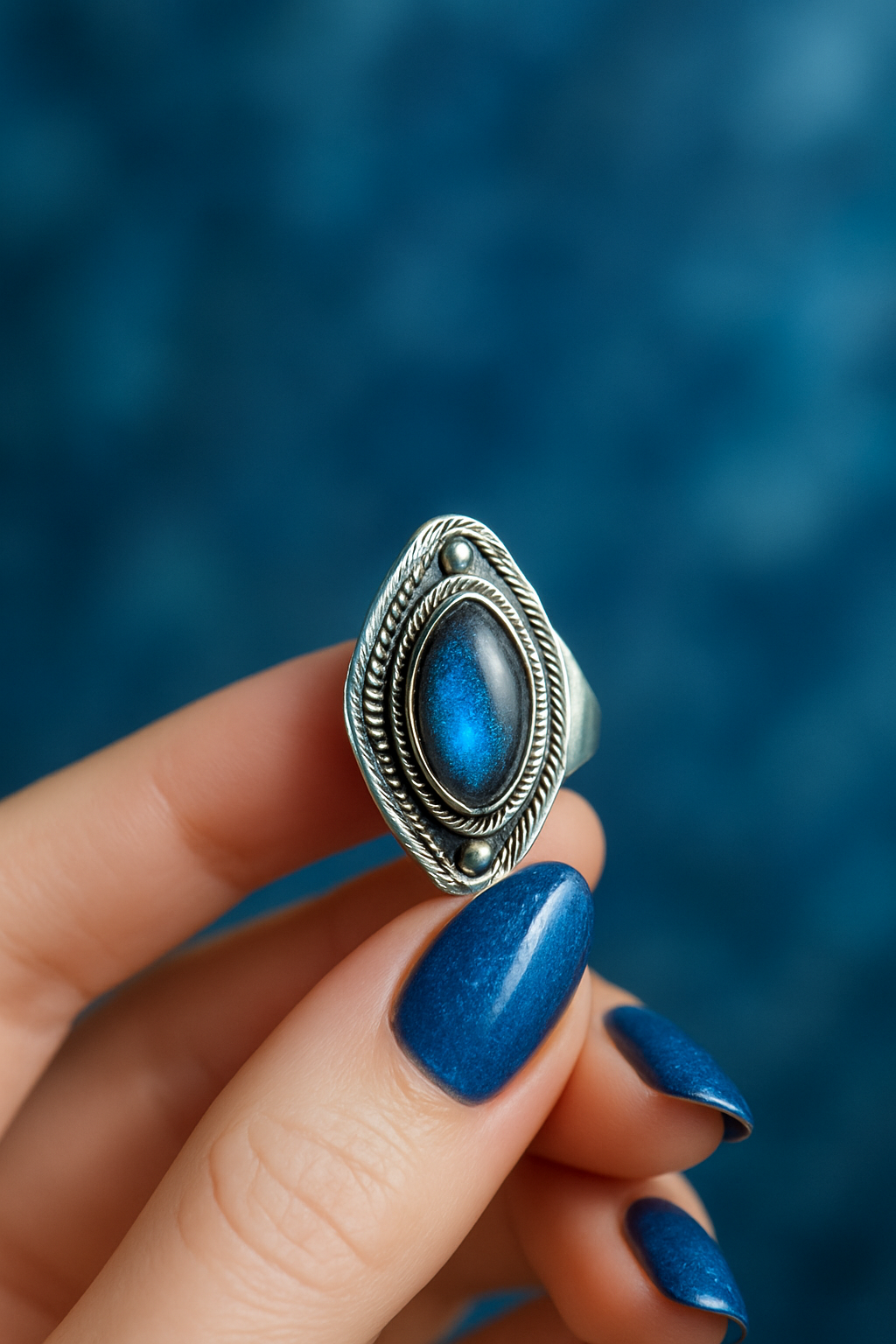 Anillo de Labradorita azul de Madagascar Plata 925