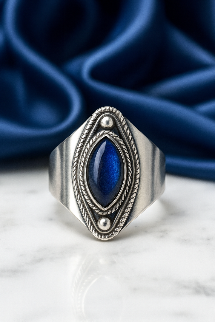 Anillo de Labradorita azul de Madagascar Plata 925