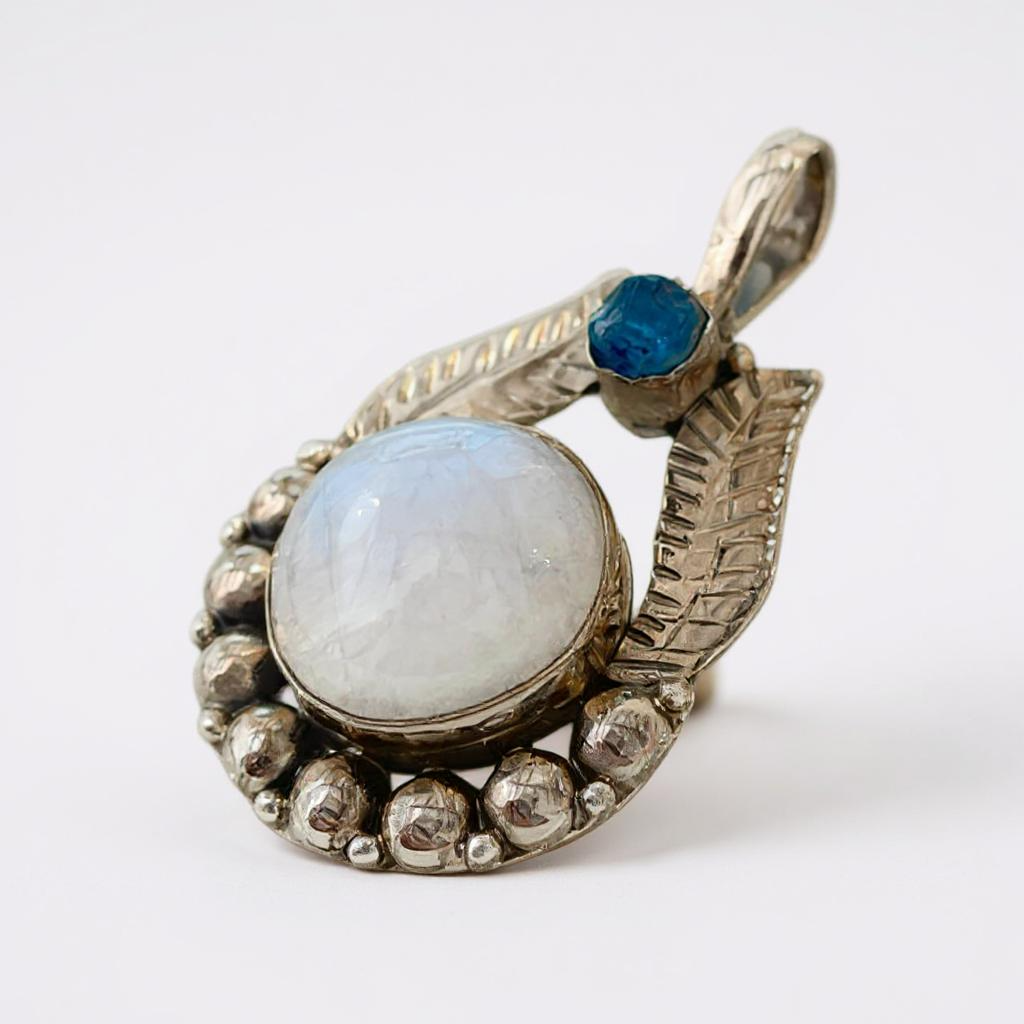 Colgante Piedra Luna Y Apatita Azul Neón Plata 925 - Joyas Velardi