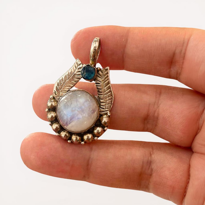 Colgante Piedra Luna Y Apatita Azul Neón Plata 925 - Joyas Velardi