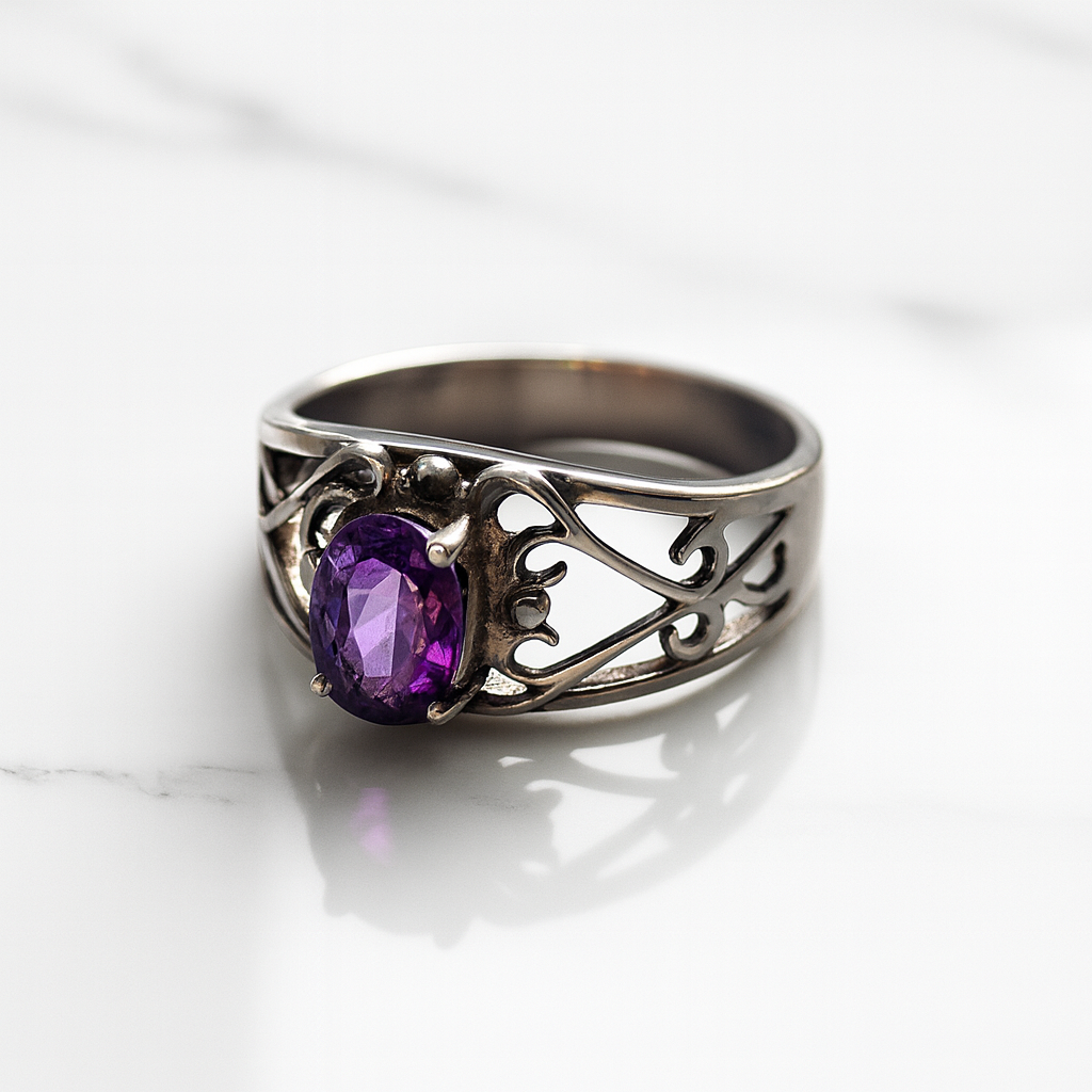 anillo de amatista y plata