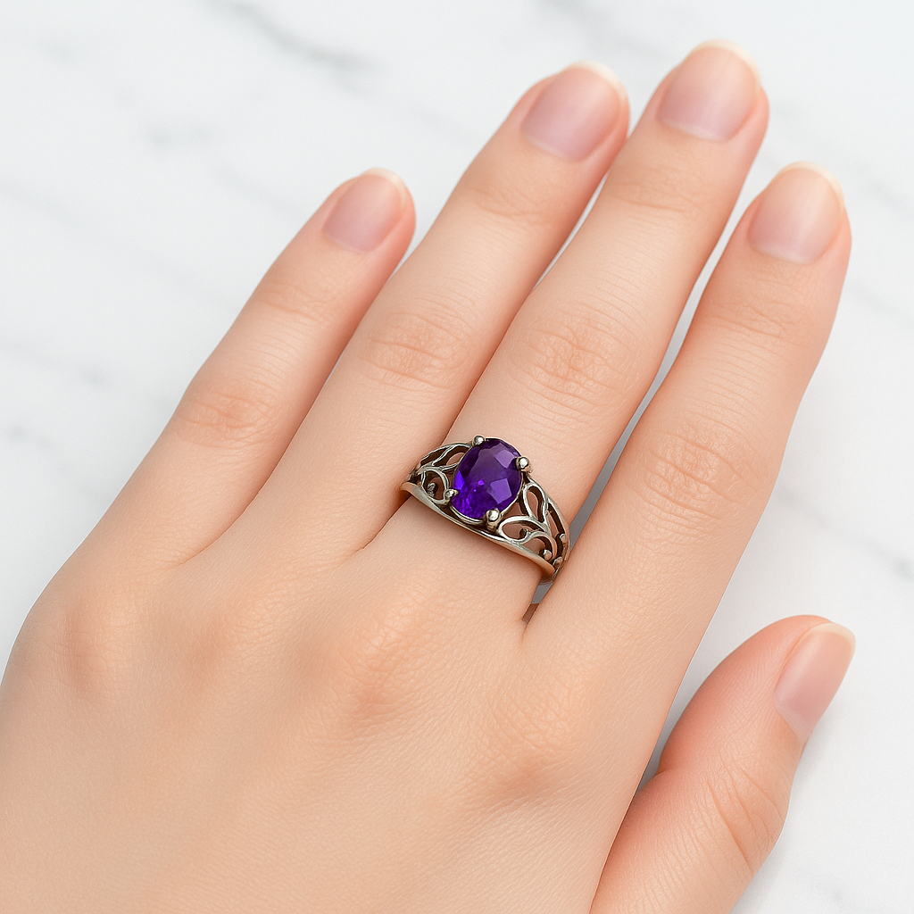 anillo de amatista y plata