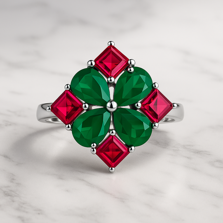 Anillo Antheia - Ónix Verde y Rubelita rosa Plata 925