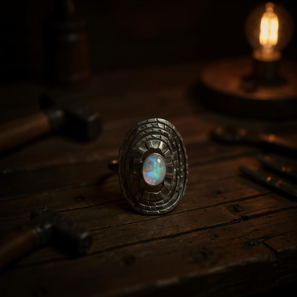 Anillo “Selene” – Plata & Piedra Luna Arcoíris - Joyas Velardi