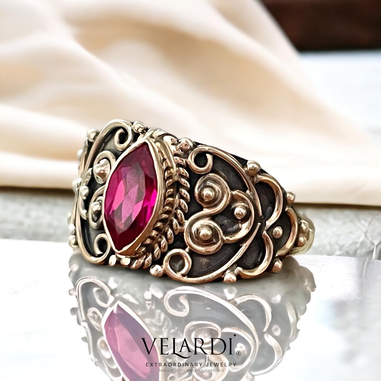 Aphros — Anillo de Rubelita Rosa Natural en Plata 925 - Joyas Velardi