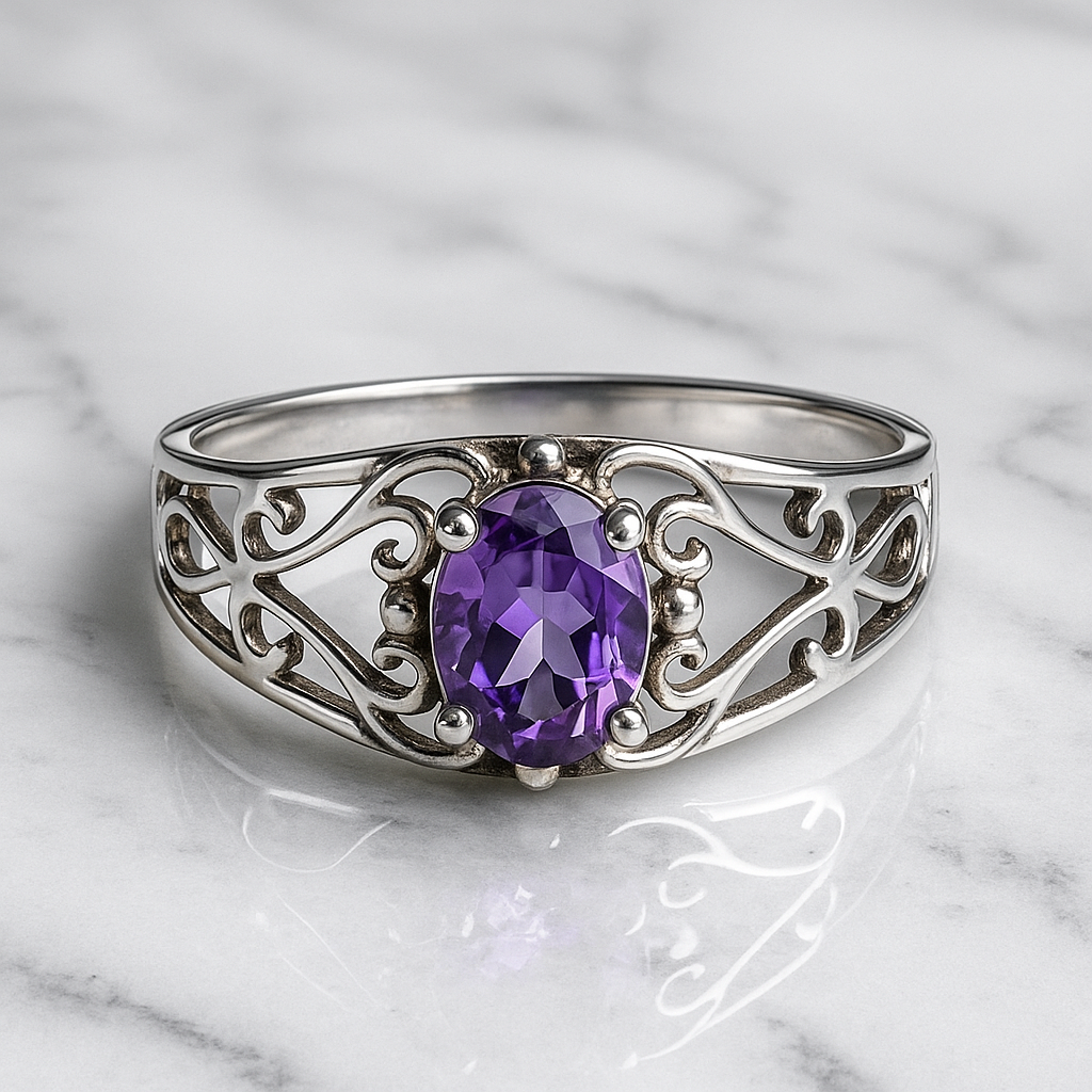 Anillo Grace de plata 925 con amatista natural – Joyería Velardi

