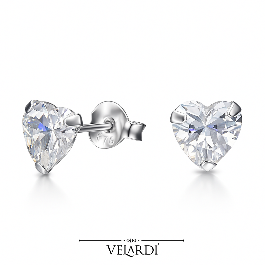 Aros Punto de Luz Corazon Circonio Plata 925 - Joyas Velardi