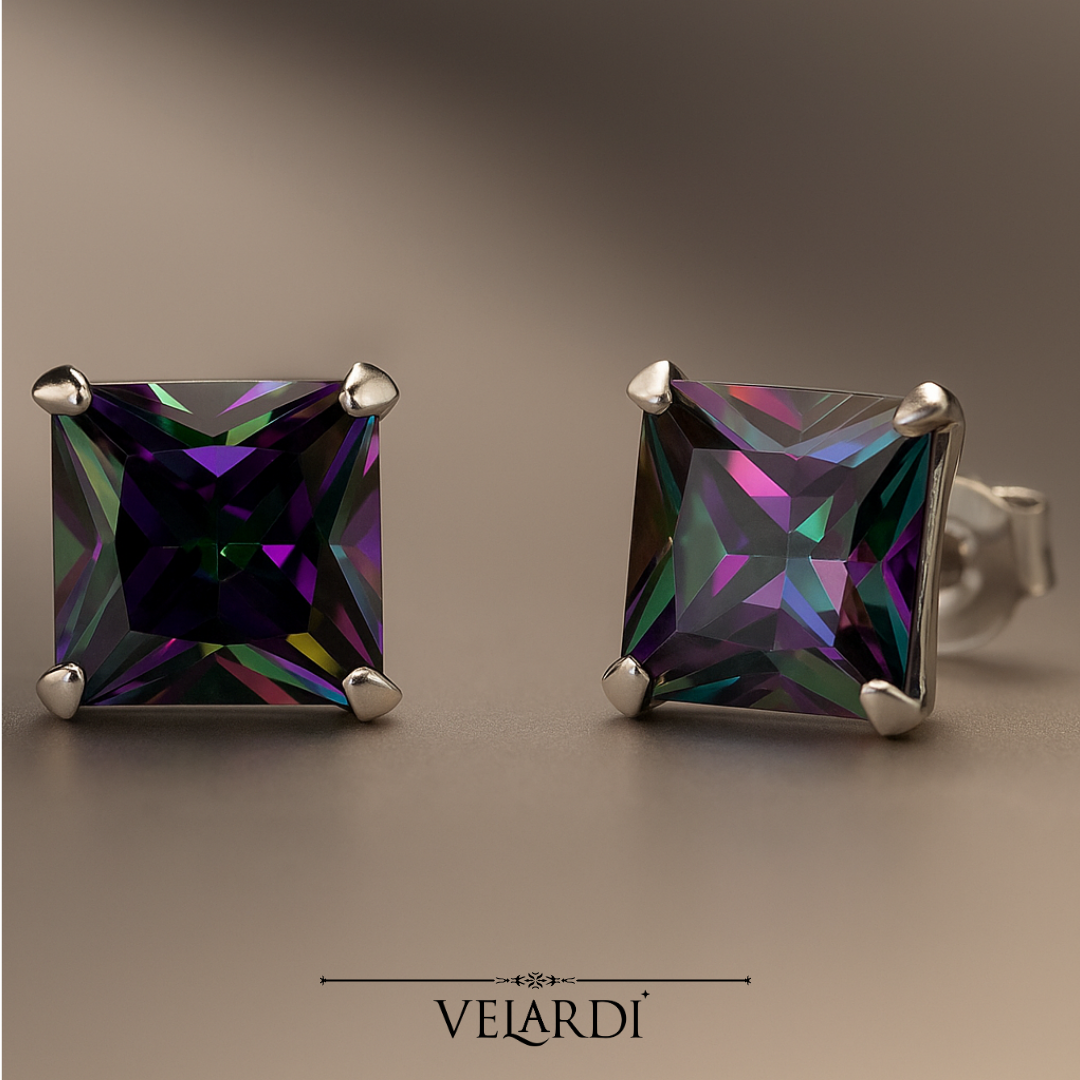 Aros Circon Topacio Mistico Plata 925 Cuadrados