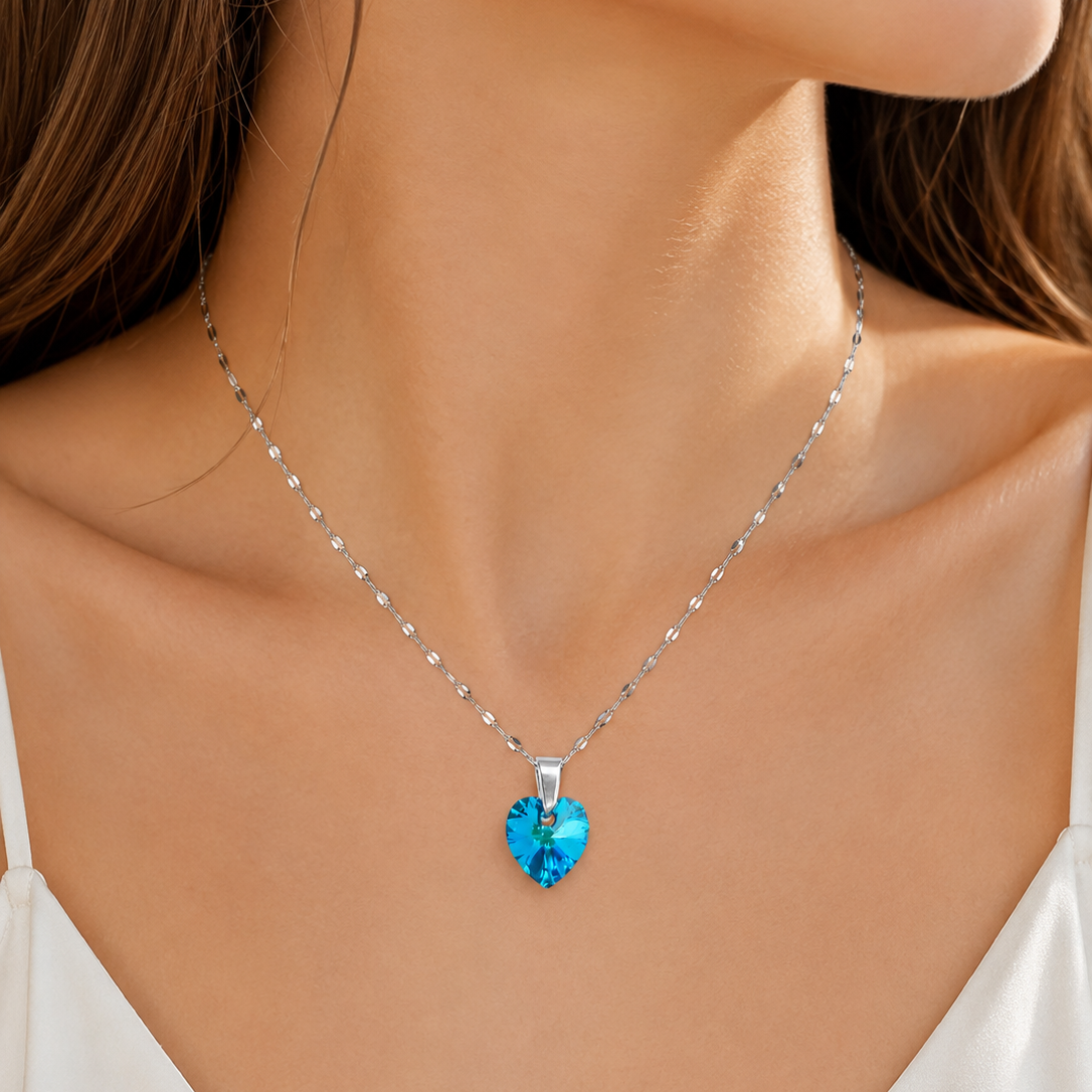 Collar de Cristal Titanic Azul enchapado en oro blanco