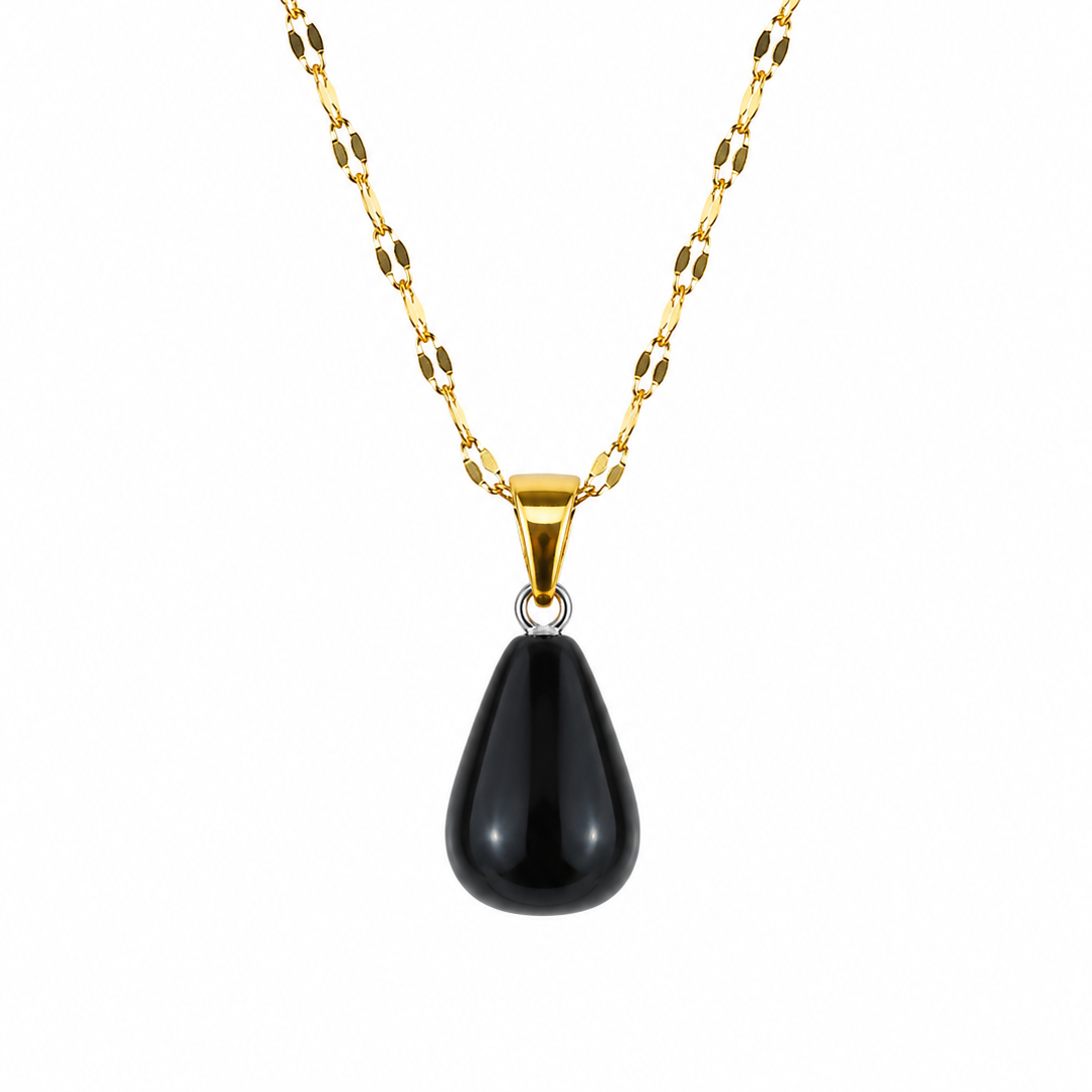 Collar onix negro pera enchapado en oro 18k