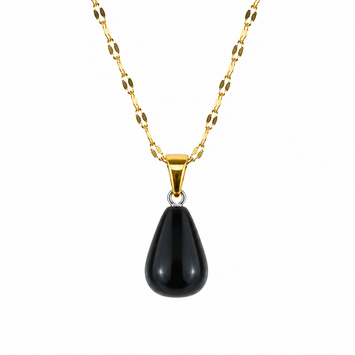 Collar onix negro pera enchapado en oro 18k