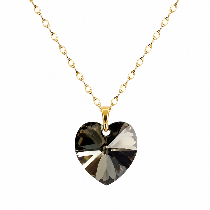 Collar corazon cristal negro enchapado en oro 18k