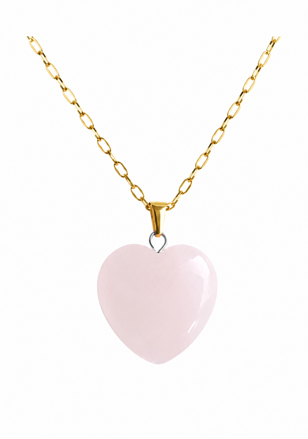Collar corazon cuarzo rosa enchapado en oro 18k