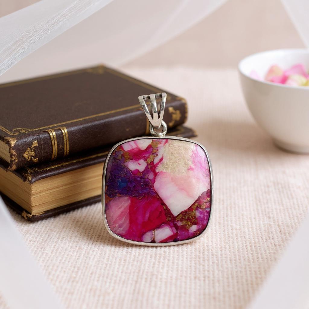 Colgante Turquesa Pink Dhalia Kingman Plata 925 - Joyas Velardi