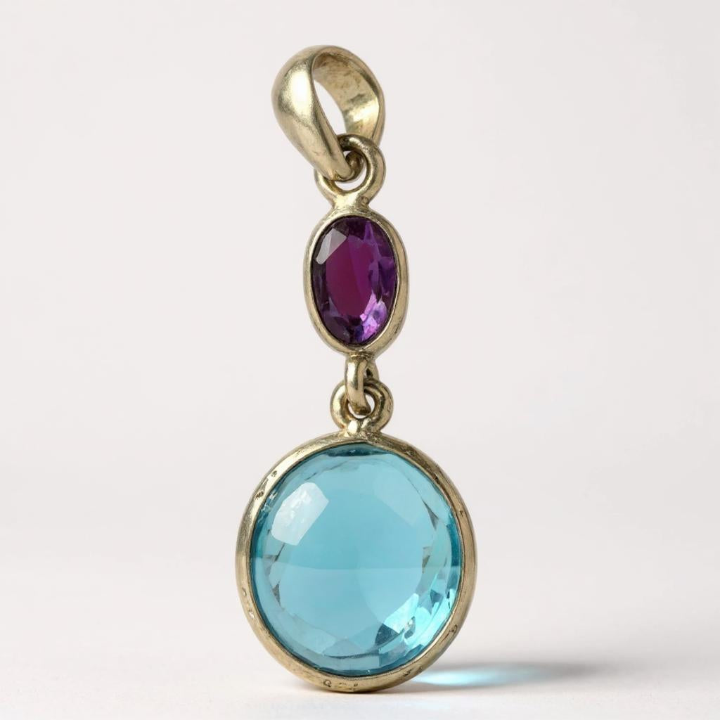 Colgante de Topacio Azul Suizo y Amatista de Africa Plata 925 - Joyas Velardi