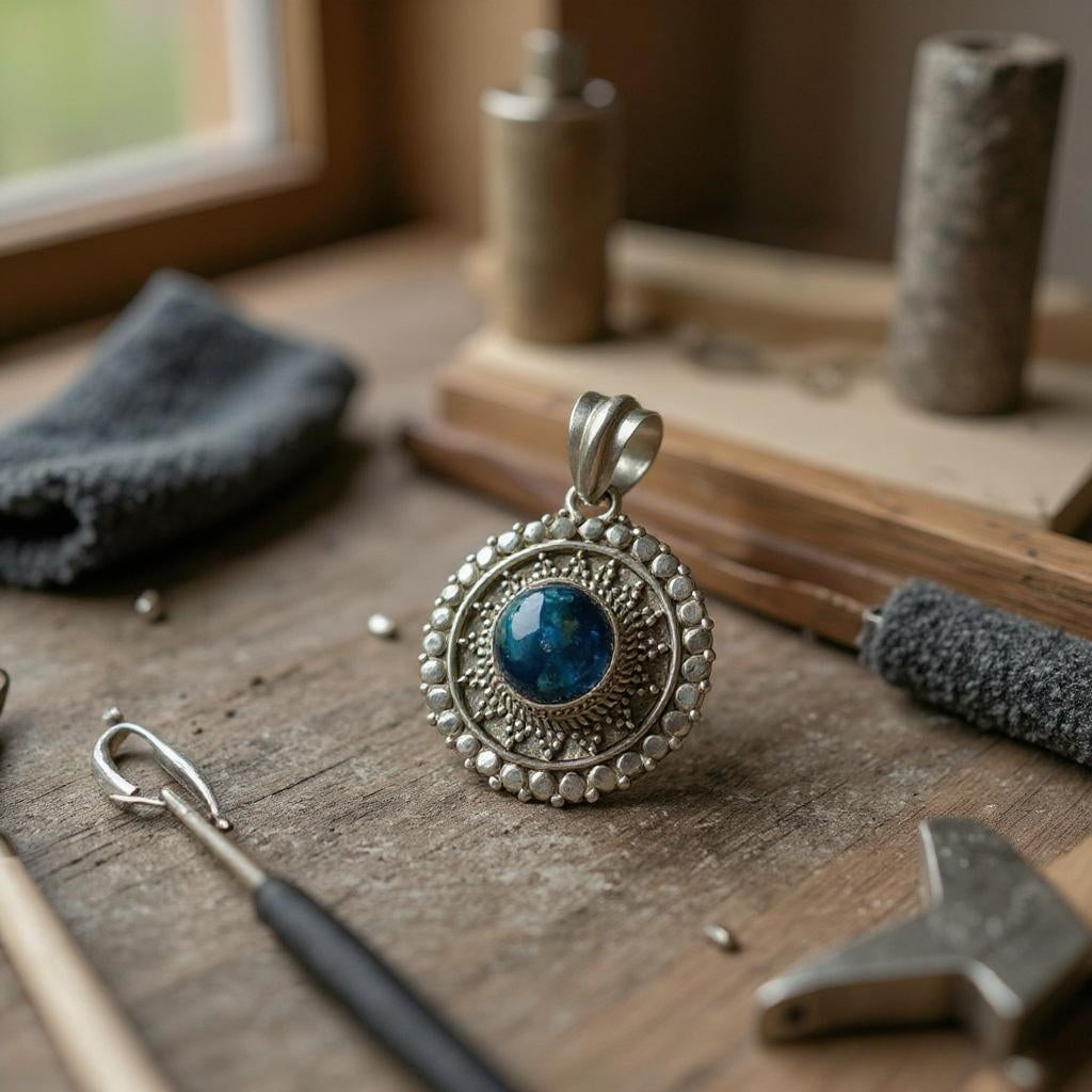 Colgante medallon Labradorita Azul de Madagascar - Joyas Velardi