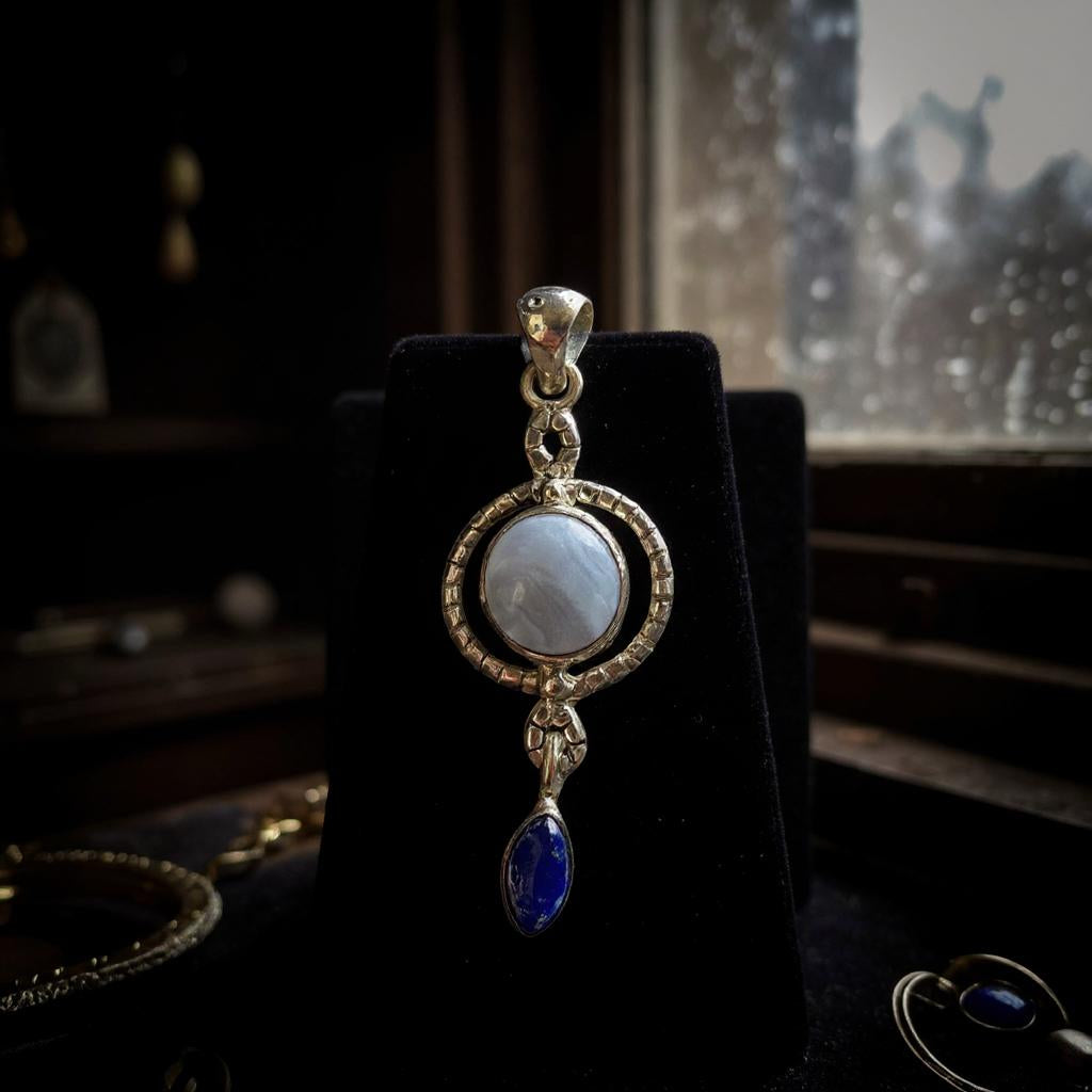 Colgante Agata Lazo Azul y Lapislazuli de Afganistan - Joyas Velardi