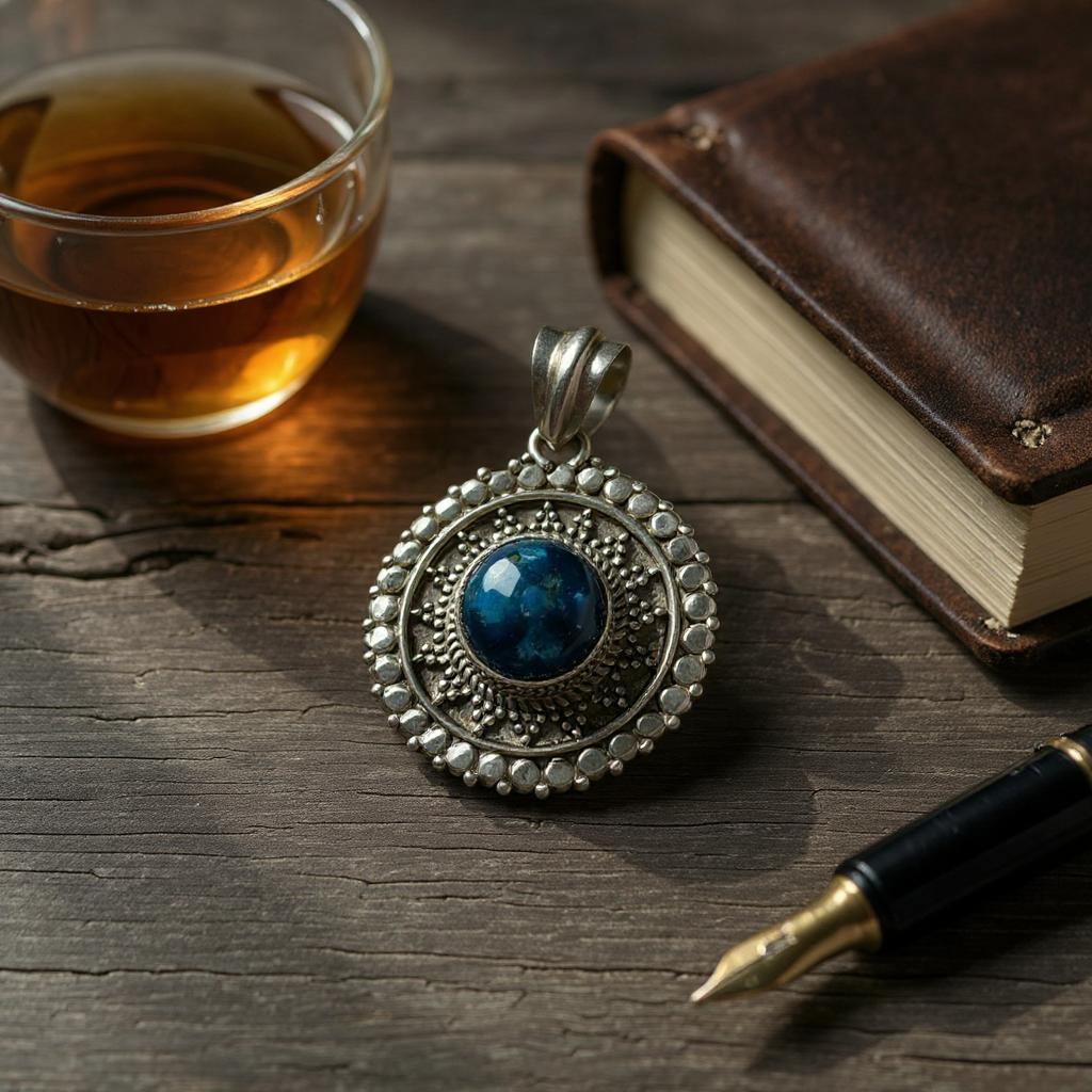 Colgante medallon Labradorita Azul de Madagascar - Joyas Velardi