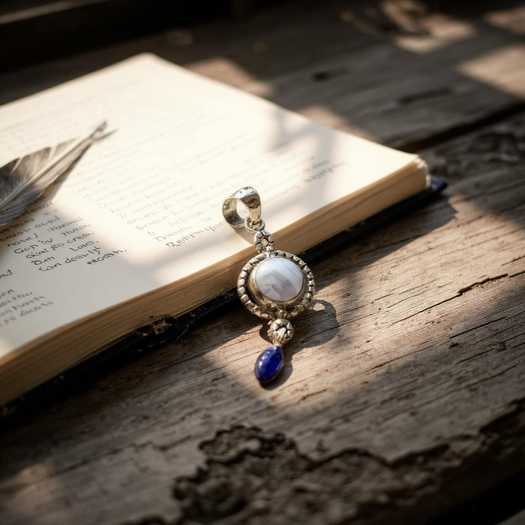 Colgante Agata Lazo Azul y Lapislazuli de Afganistan - Joyas Velardi