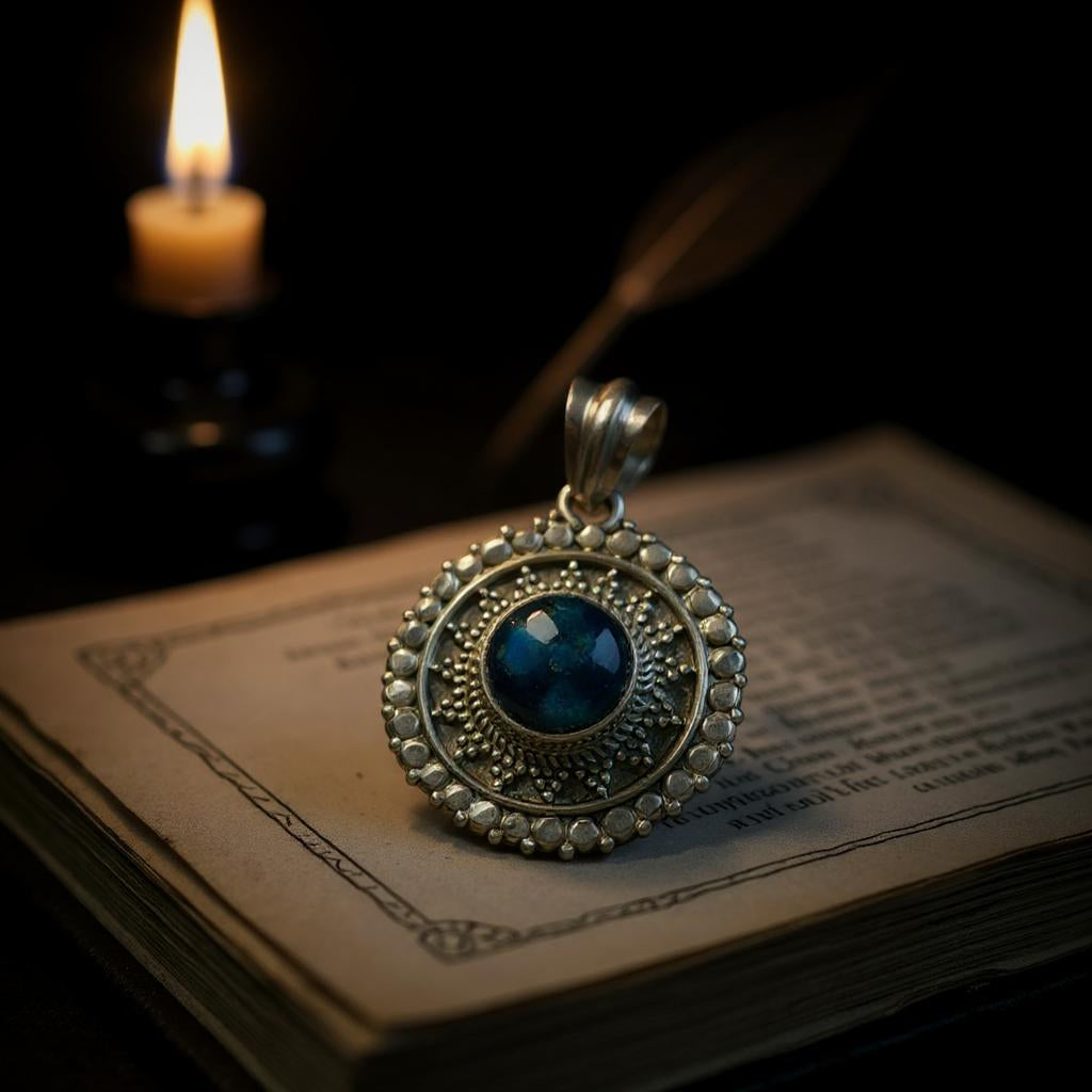 Colgante medallon Labradorita Azul de Madagascar - Joyas Velardi