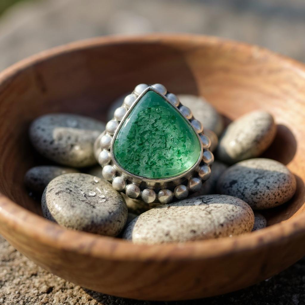 Dione – Anillo de Aventurina Verde de India en Plata 925 - Joyas Velardi