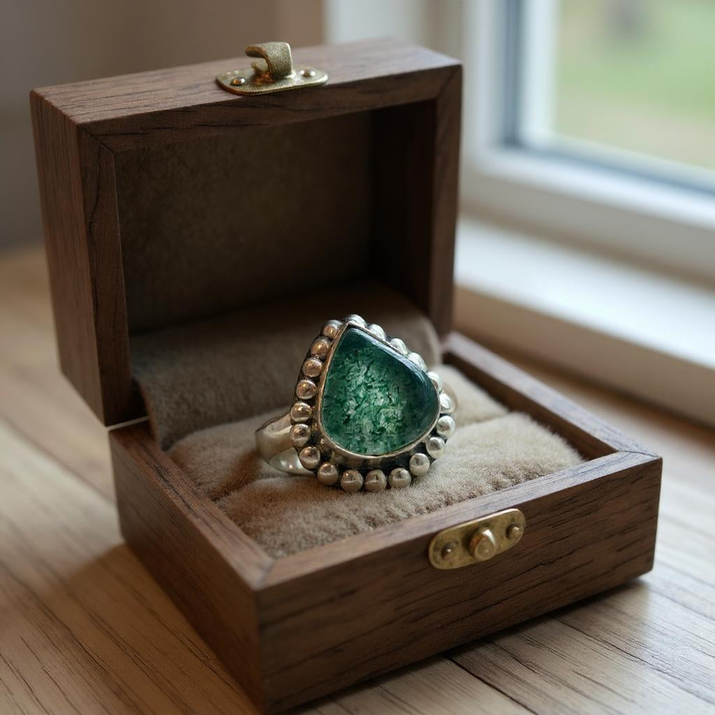 Dione – Anillo de Aventurina Verde de India en Plata 925 - Joyas Velardi