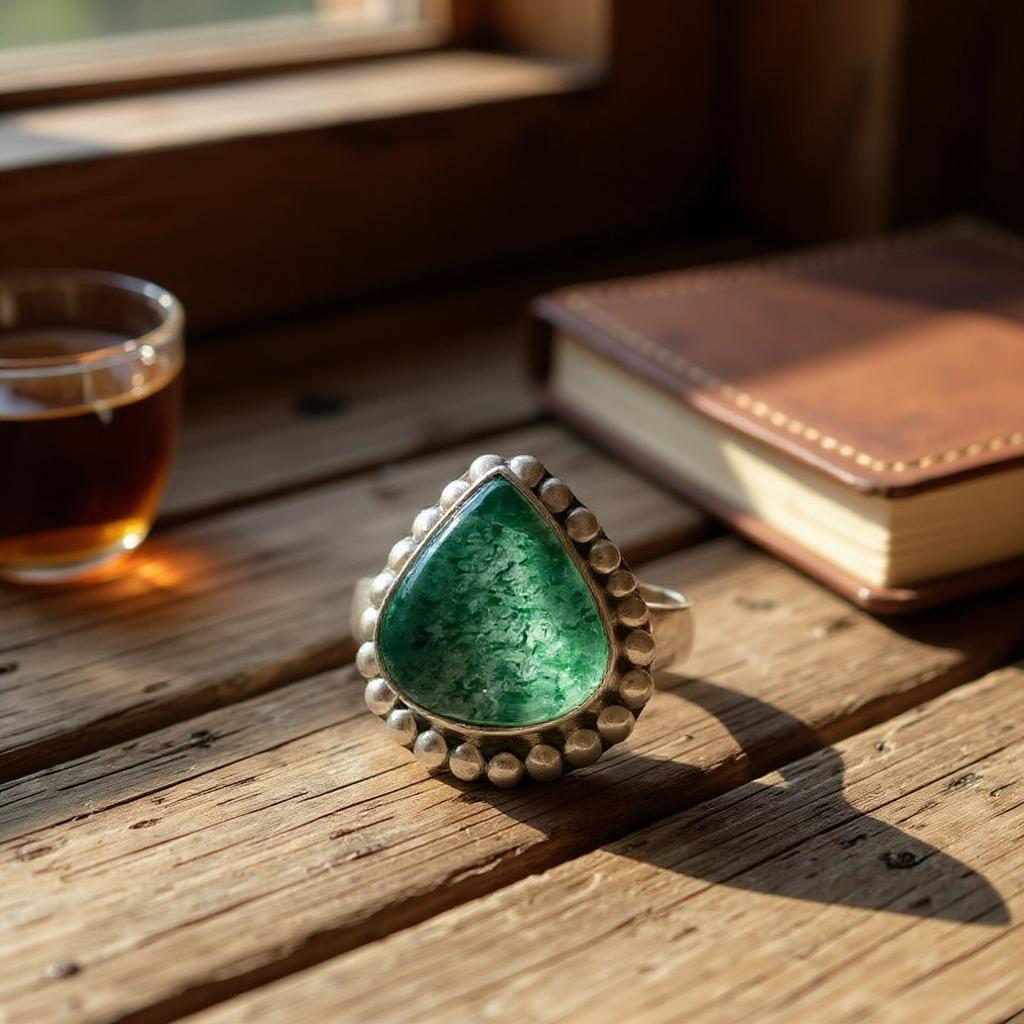 Dione – Anillo de Aventurina Verde de India en Plata 925 - Joyas Velardi