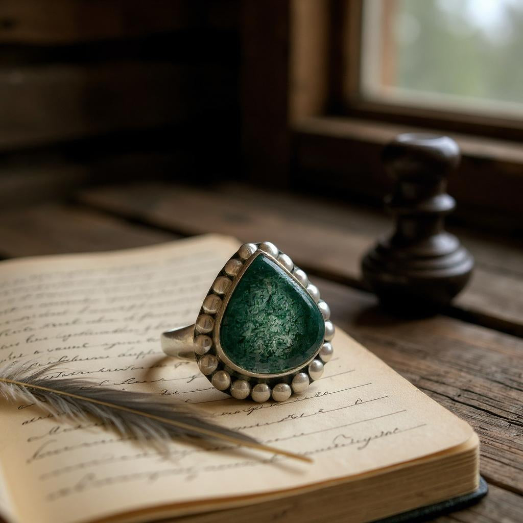 Dione – Anillo de Aventurina Verde de India en Plata 925 - Joyas Velardi