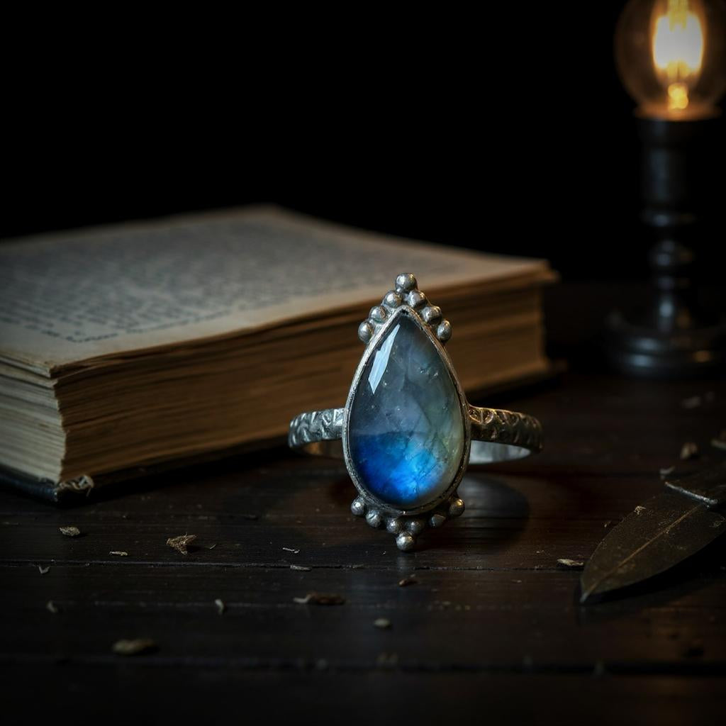 Aether — Anillo de Labradorita Azul Fuego de Madagascar en Plata 925 - Joyas Velardi