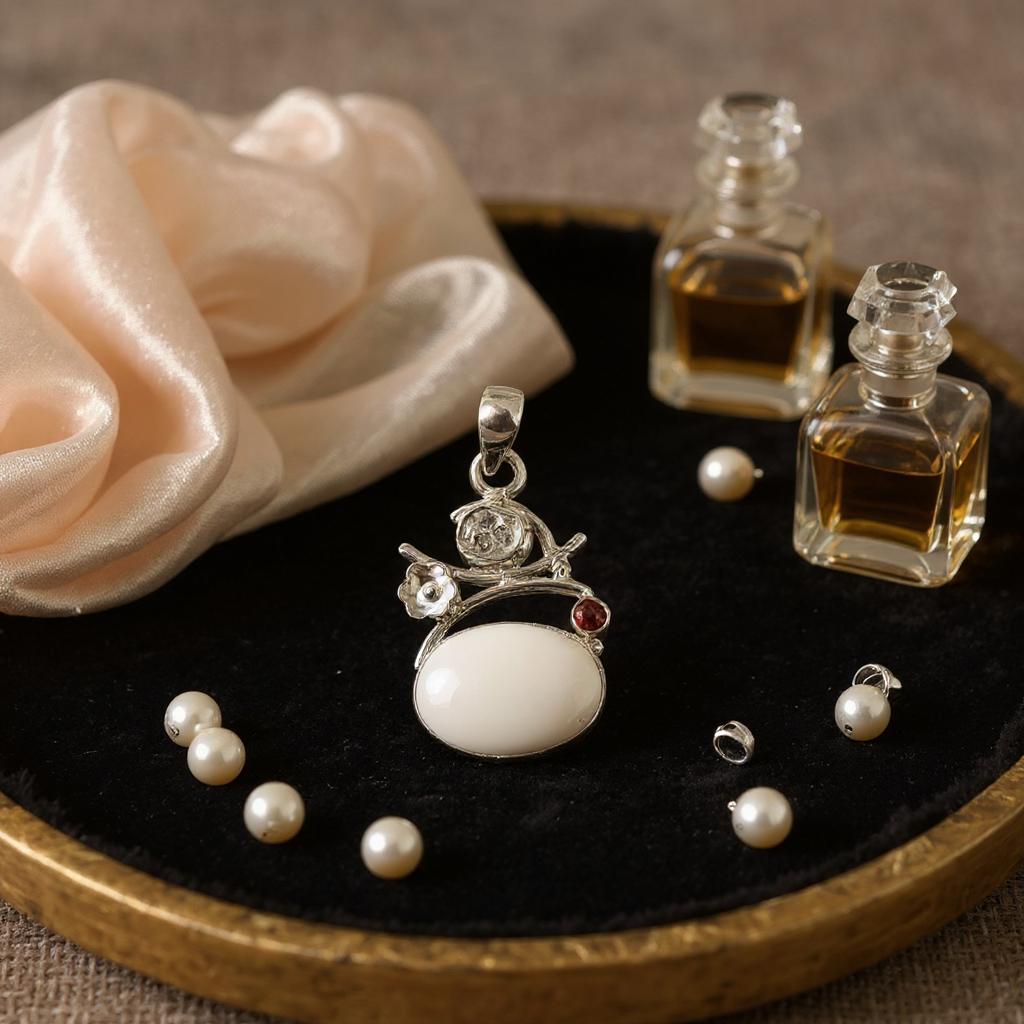 Colgante Opalo Blanco Diamante Herkimer y Granate - Joyas Velardi