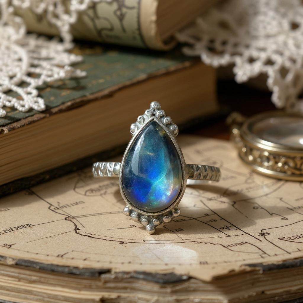 Aether — Anillo de Labradorita Azul Fuego de Madagascar en Plata 925 - Joyas Velardi