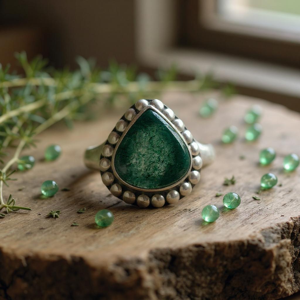 Dione – Anillo de Aventurina Verde de India en Plata 925 - Joyas Velardi