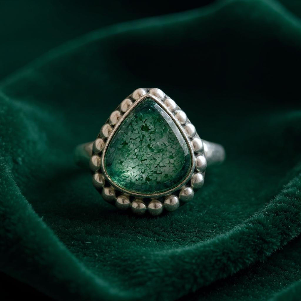 Dione – Anillo de Aventurina Verde de India en Plata 925 - Joyas Velardi