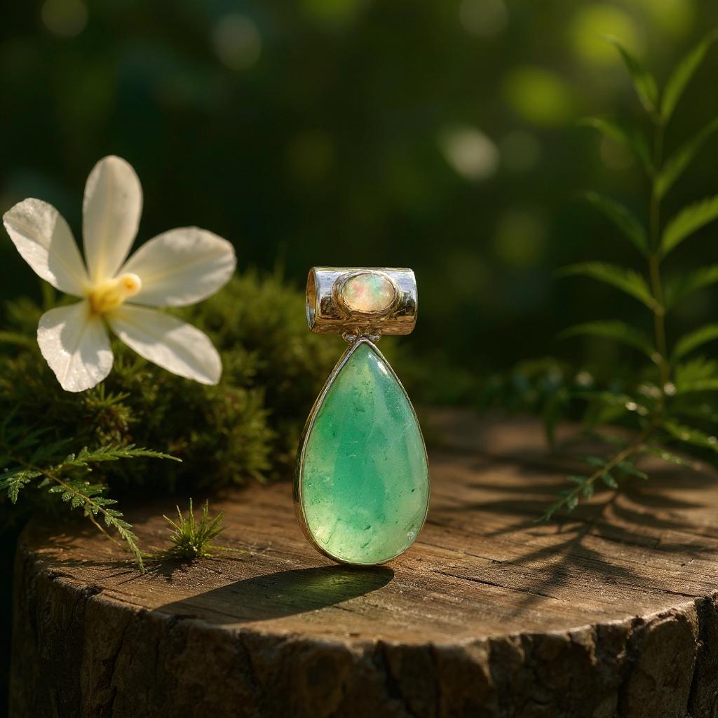 Colgante de Aventurina Verde y Opalo Etiope Plata 925 - Joyas Velardi