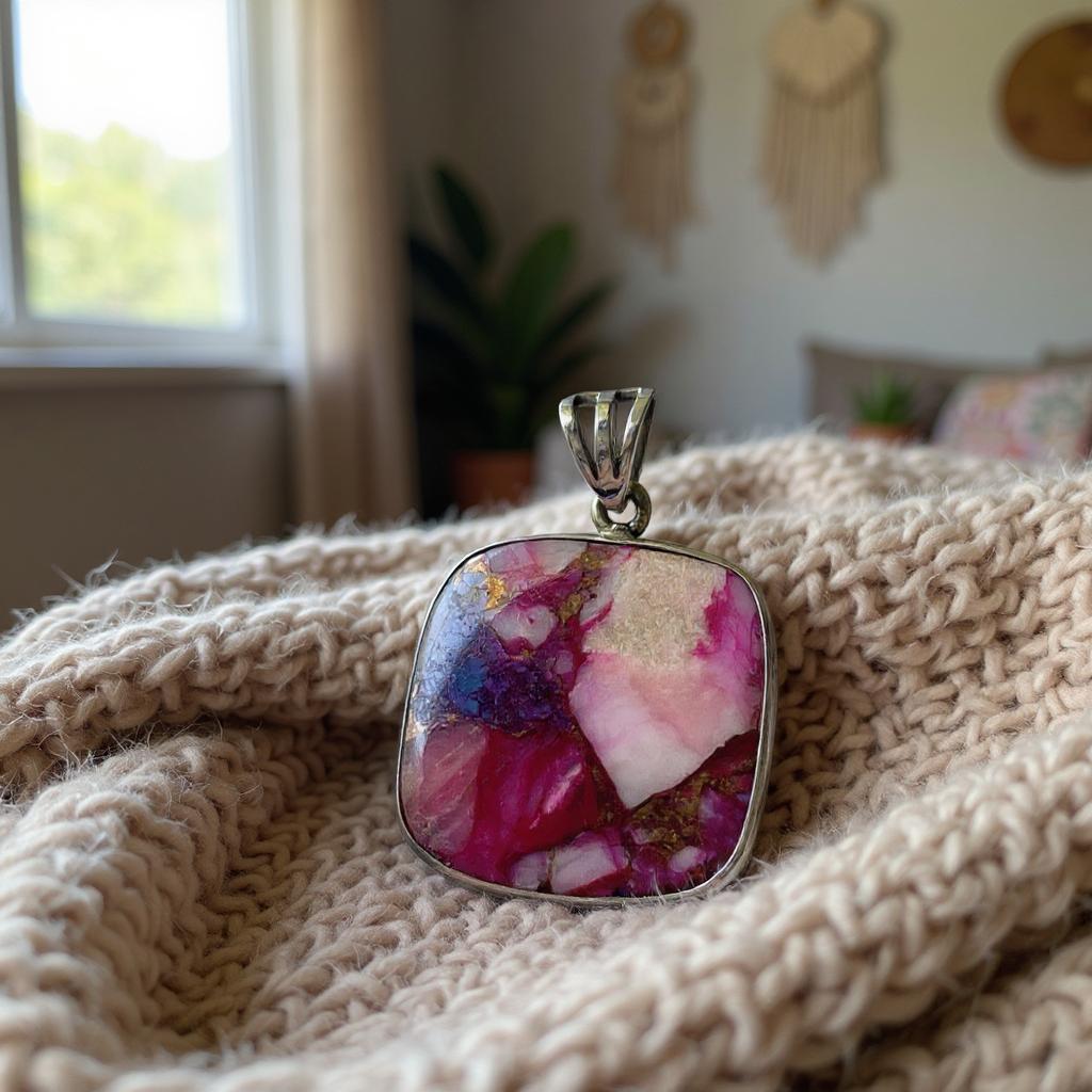 Colgante Turquesa Pink Dhalia Kingman Plata 925 - Joyas Velardi