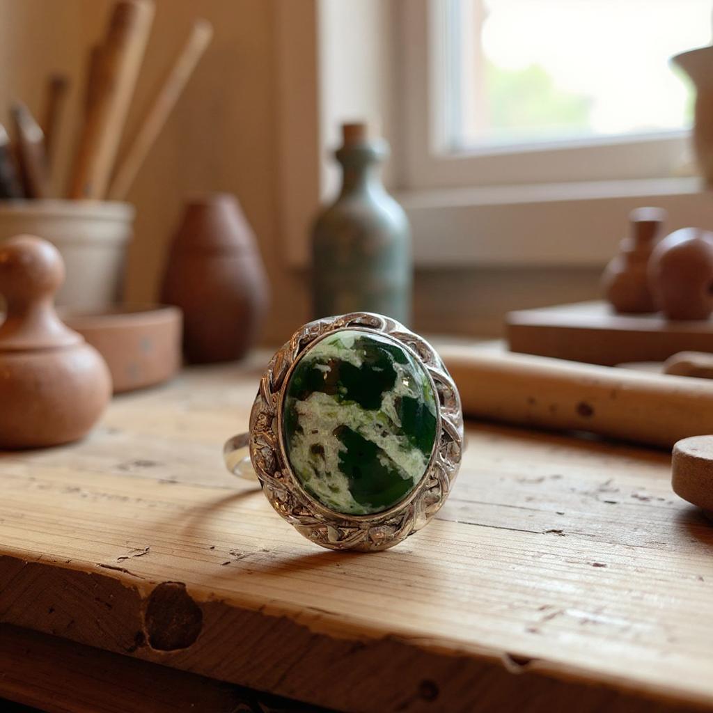 Anillo “Thalassa” – Calcedonia Cromo del Zambeze en Plata 925 - Joyas Velardi