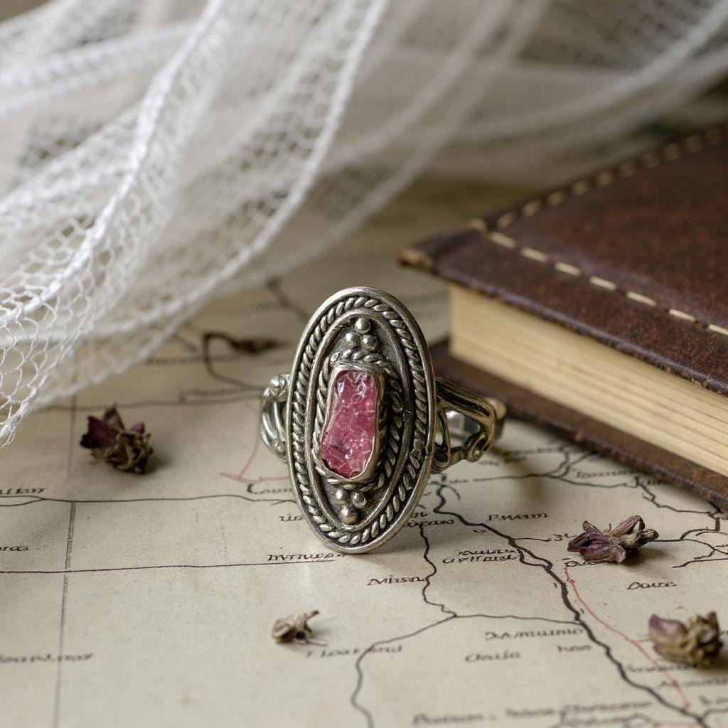 Anillo de Plata 925 con Turmalina Rosa de Bali — Sarasvati - Joyas Velardi