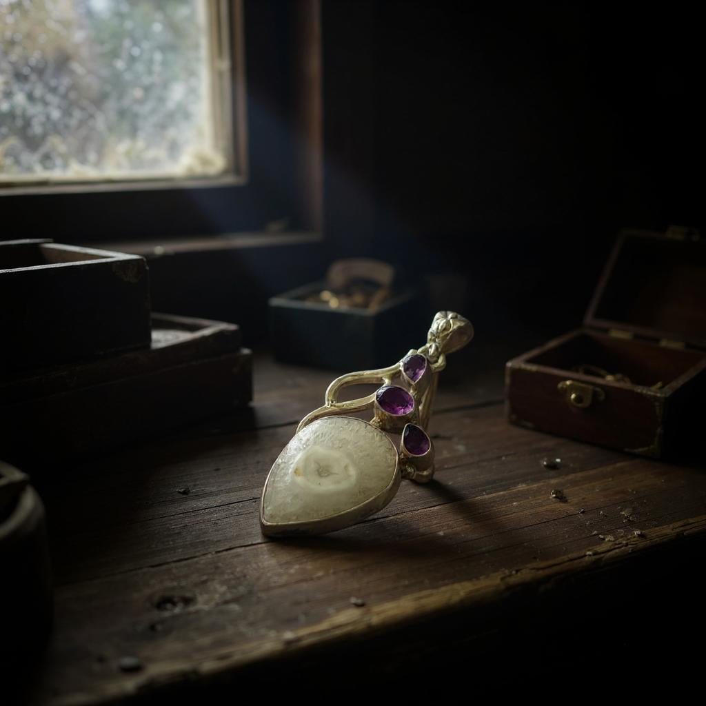 Colgante de Ojo de Cuarzo Solar y Amatista de Africa - Joyas Velardi